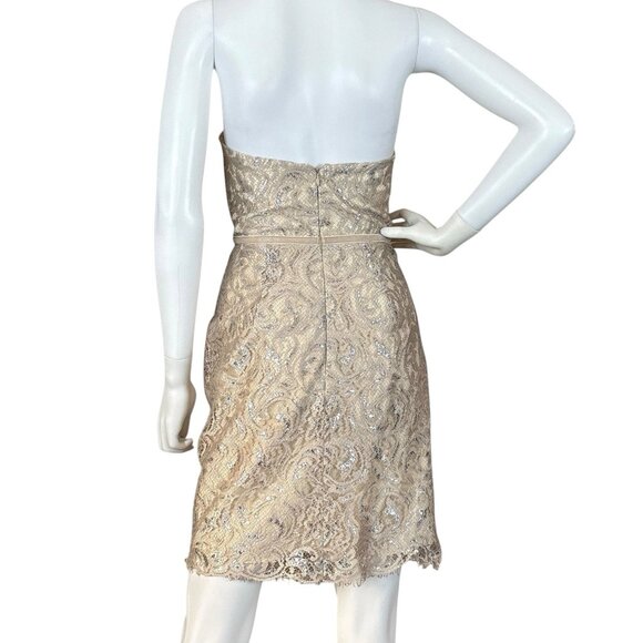 Jenny Yoo Collection Harlow Lace Metallic Cocktail Dress Sandstone Beige Size 2 - Picture 2 of 8